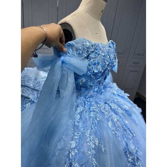 Sky Blue Quinceanera Dresses 2025 With Flowers Vestidos De 15 Aos Fiesta Azul Economic Quinceaera Dresses Verde Esmeralda