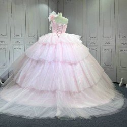 Mumuleo Layered One Shoulder Quinceanera Dress vestidos de xv años rosa Pink fifteen year old dress vestidos de quince años