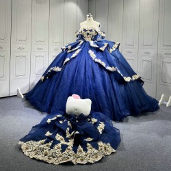 Mumuleo 3 in 1 Navy Blue Quinceanera Dress With Matching Bear Dress and Short Dresses Vestidos De Quince Anos