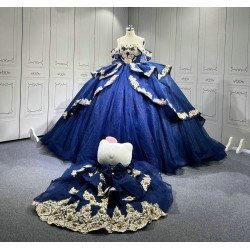 Mumuleo 3 in 1 Navy Blue Quinceanera Dress With Matching Bear Dress and Short Dresses Vestidos De Quince Anos