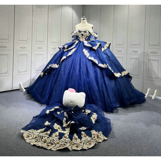 Mumuleo 3 in 1 Navy Blue Quinceanera Dress With Matching Bear Dress and Short Dresses Vestidos De Quince Anos