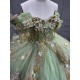 Mumuleo Sage Green With Gold Quinceanera Dresses for Girl Tassesl Pleated Off the Shoulder Sequin Robe Princesse Verde Customize