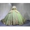 Mumuleo Sage Green With Gold Quinceanera Dresses for Girl Tassesl Pleated Off the Shoulder Sequin Robe Princesse Verde Customize