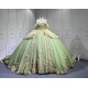 Mumuleo Sage Green With Gold Quinceanera Dresses for Girl Tassesl Pleated Off the Shoulder Sequin Robe Princesse Verde Customize