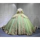 Mumuleo Sage Green With Gold Quinceanera Dresses for Girl Tassesl Pleated Off the Shoulder Sequin Robe Princesse Verde Customize