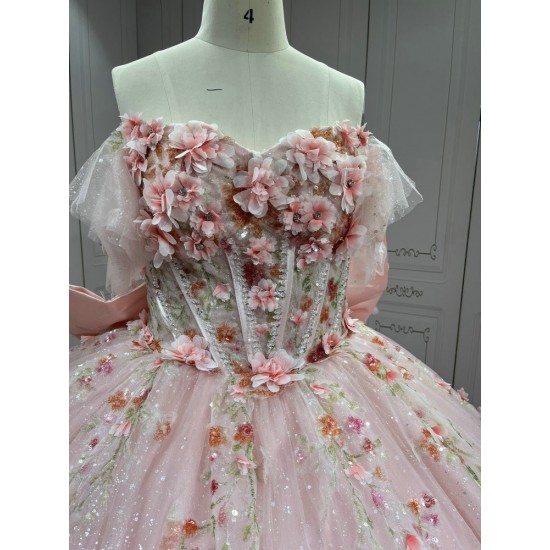 Mumuleo 2025 Pink Quinceanera Dresses With FLowers Vestidos De Xv Aos 2025 Vestidos De 15 Rosados 15 Year Old Dresses