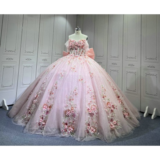 Mumuleo 2025 Pink Quinceanera Dresses With FLowers Vestidos De Xv Aos 2025 Vestidos De 15 Rosados 15 Year Old Dresses