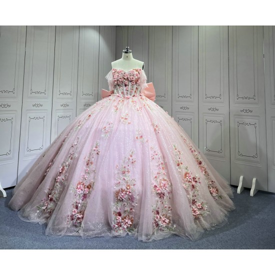 Mumuleo 2025 Pink Quinceanera Dresses With FLowers Vestidos De Xv Aos 2025 Vestidos De 15 Rosados 15 Year Old Dresses