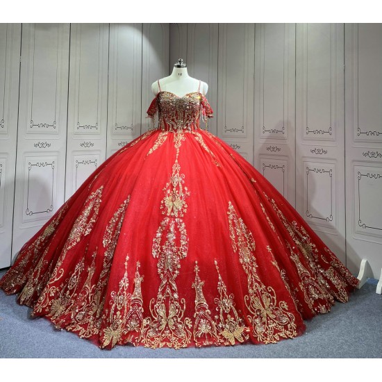 Mumuleo Red Quinceanera Dresses for Girl Tassesl Pleated Off the Shoulder Princesse Rojo Customize Miss XV Vestido De Anos