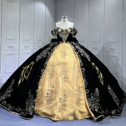 Mumuleo Vestidos 15 Anos Suzhou Factory Directly Vestido De 15 Anos Black and Gold Embroidery Mexican Quinceanera Dresses