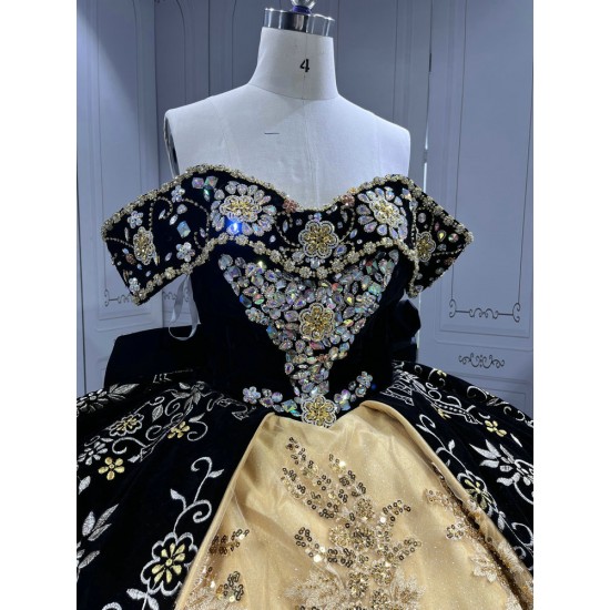 Mumuleo Vestidos 15 Anos Suzhou Factory Directly Vestido De 15 Anos Black and Gold Embroidery Mexican Quinceanera Dresses