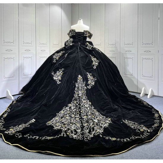 Mumuleo Vestidos 15 Anos Suzhou Factory Directly Vestido De 15 Anos Black and Gold Embroidery Mexican Quinceanera Dresses