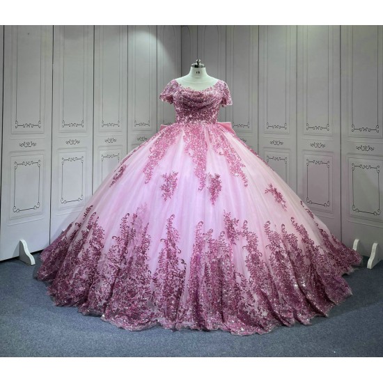 Mumuleo Short Sleeves Rosa Vestidos De 15 Aos Ball Gown Pink Quinceanera Dresses 2025 Vestidos Para Quinceaera