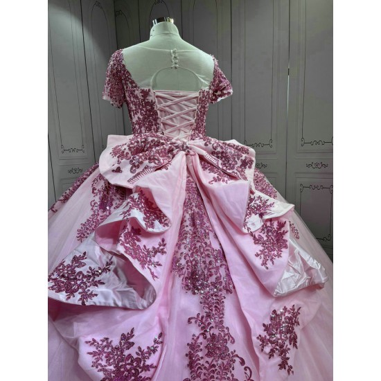 Mumuleo Short Sleeves Rosa Vestidos De 15 Aos Ball Gown Pink Quinceanera Dresses 2025 Vestidos Para Quinceaera