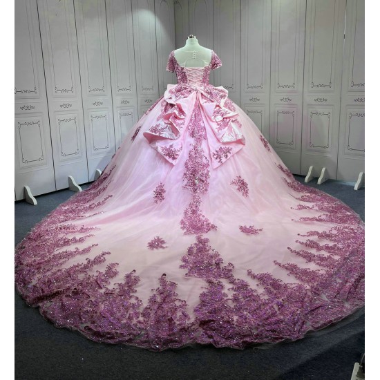 Mumuleo Short Sleeves Rosa Vestidos De 15 Aos Ball Gown Pink Quinceanera Dresses 2025 Vestidos Para Quinceaera