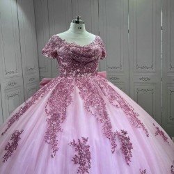 Mumuleo Short Sleeves Rosa Vestidos De 15 Aos Ball Gown Pink Quinceanera Dresses 2025 Vestidos Para Quinceaera