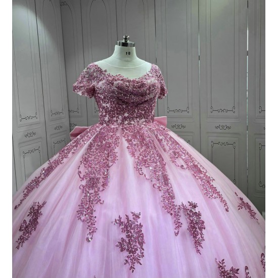Mumuleo Short Sleeves Rosa Vestidos De 15 Aos Ball Gown Pink Quinceanera Dresses 2025 Vestidos Para Quinceaera