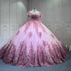 Mumuleo Short Sleeves Rosa Vestidos De 15 Aos Ball Gown Pink Quinceanera Dresses 2025 Vestidos Para Quinceaera