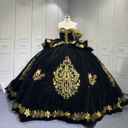 Mumuleo Black Mexican Quinceanera Dresses With Embroidery  Para Fiesta Vestidos De 15 Aos XV De Quinceaera Ball Gowns Burdeos