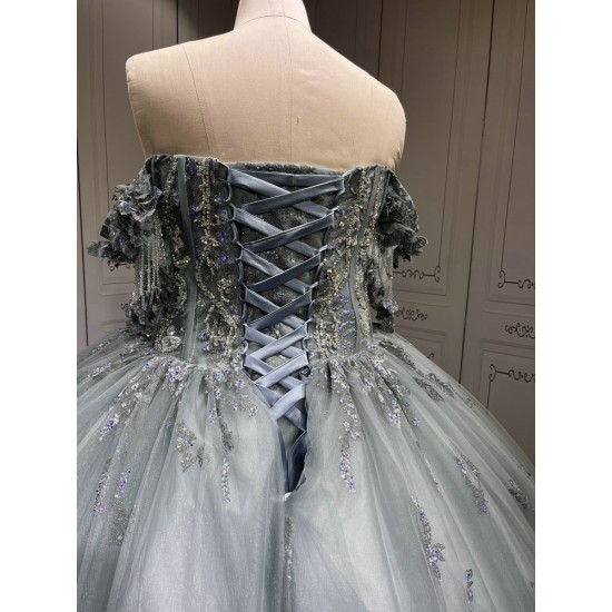 Mumuleo Metallic Blue Quinceanera Dress Lace Appliques 15 Dresses Ball Gown Vestidos Anos Quinceaneras Vestido Fiesta