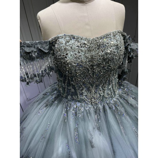Mumuleo Metallic Blue Quinceanera Dress Lace Appliques 15 Dresses Ball Gown Vestidos Anos Quinceaneras Vestido Fiesta