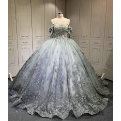 Mumuleo Metallic Blue Quinceanera Dress Lace Appliques 15 Dresses Ball Gown Vestidos Anos Quinceaneras Vestido Fiesta