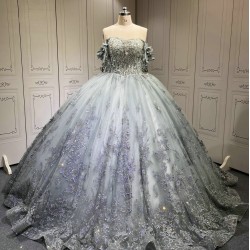 Mumuleo Metallic Blue Quinceanera Dress Lace Appliques 15 Dresses Ball Gown Vestidos Anos Quinceaneras Vestido Fiesta