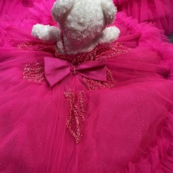 Fuchsia Ruffled Doll Quinceanera Teddy Bear Gowns Appliqued Vestidos De Quinceanera Gowns Decoration Bear Customised