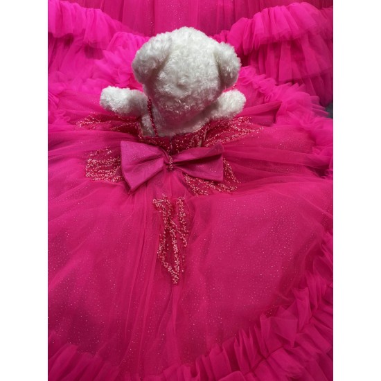 Fuchsia Ruffled Doll Quinceanera Teddy Bear Gowns Appliqued Vestidos De Quinceanera Gowns Decoration Bear Customised