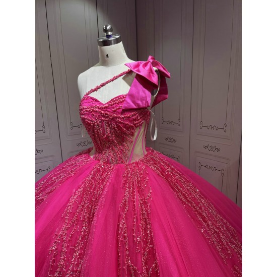 Mumuleo Fuchsia Sweet 16 Dress Vestido 15 Aos Con Cola Desmontable Vestidos De Quinceaneras Ball Gown Prom Dress with Long Train