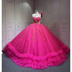 Mumuleo Fuchsia Sweet 16 Dress Vestido 15 Aos Con Cola Desmontable Vestidos De Quinceaneras Ball Gown Prom Dress with Long Train