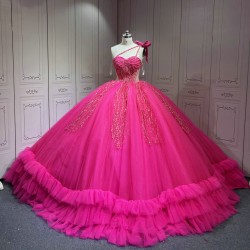 Mumuleo Fuchsia Sweet 16 Dress Vestido 15 Aos Con Cola Desmontable Vestidos De Quinceaneras Ball Gown Prom Dress with Long Train