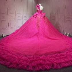 Mumuleo Fuchsia Sweet 16 Dress Vestido 15 Aos Con Cola Desmontable Vestidos De Quinceaneras Ball Gown Prom Dress with Long Train