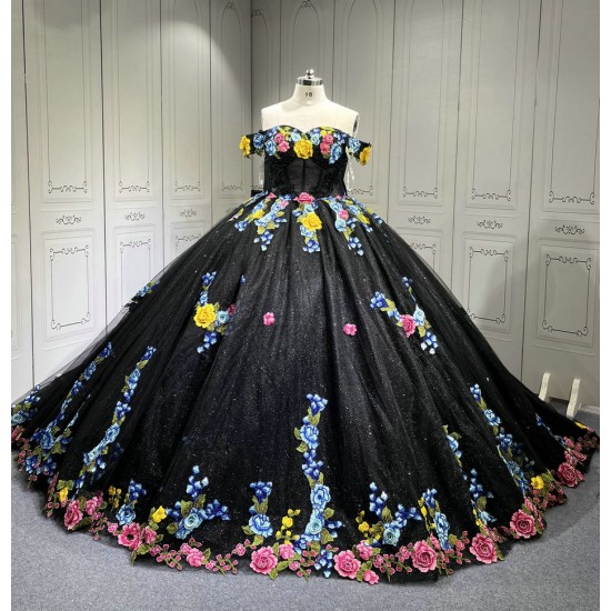 Floral Black Quinceanera Dresses With Flowers Vestidos De Fiesta Prom Dresses Vestidos de 15 Anos Quinceanera 2025