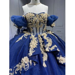 Blue With Gold Vestidos De 15 Anos Quinceaneras 2025 Robes De SoreeVestido De Festa Vestidos En LiquidacionEnvio Gratis