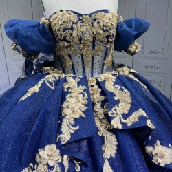 Blue With Gold Vestidos De 15 Anos Quinceaneras 2025 Robes De SoreeVestido De Festa Vestidos En LiquidacionEnvio Gratis