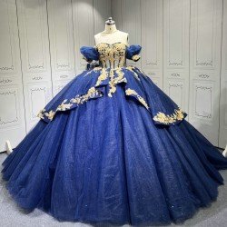Blue With Gold Vestidos De 15 Anos Quinceaneras 2025 Robes De SoreeVestido De Festa Vestidos En LiquidacionEnvio Gratis