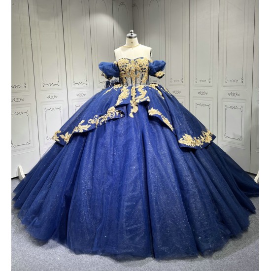 Blue With Gold Vestidos De 15 Anos Quinceaneras 2025 Robes De SoreeVestido De Festa Vestidos En LiquidacionEnvio Gratis
