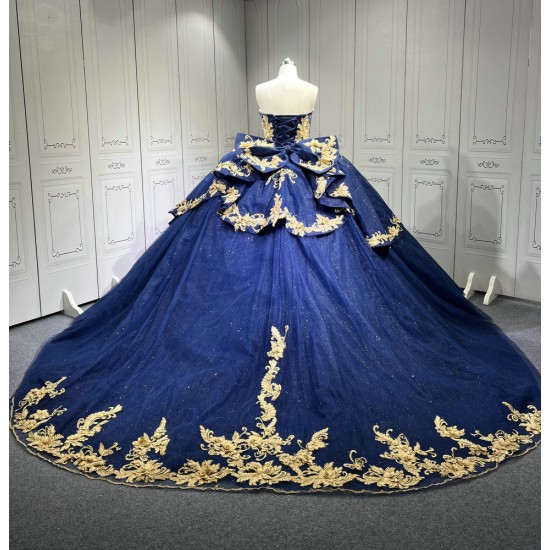 Blue With Gold Vestidos De 15 Anos Quinceaneras 2025 Robes De SoreeVestido De Festa Vestidos En LiquidacionEnvio Gratis