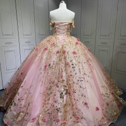 Vestidos de 15 Quinceañera Amarillo Debutante Longo Princesa Vestidos de xv Años Color Rose Gold Quinceanera Dresses