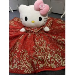 Red With Gold Mini Quinceanera Teddy Bear Gowns Appliqued Vestidos de Quinceanera Gowns Decoration Bear Customised