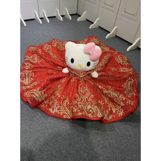 Red With Gold Mini Quinceanera Teddy Bear Gowns Appliqued Vestidos de Quinceanera Gowns Decoration Bear Customised