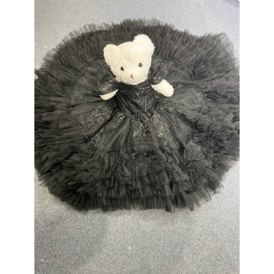 Black Ruffled Mini Doll Quinceanera Teddy Bear Gowns Appliqued Vestidos De Quinceanera Gowns Decoration Bear Customised