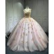 Pink With Rose Gold Butterfly Quinceanera Dresses Ball Gown Vestidos De 15 Aos De Quinceaera Deademas De Quinceaeras