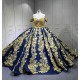 Shenzhen Mumuliao Plus Size Navy With Gold Quinceanera Dress Vestidos Para 15 Aos De Quinceaera 15 Sweet 16 De 15 Aos Azul