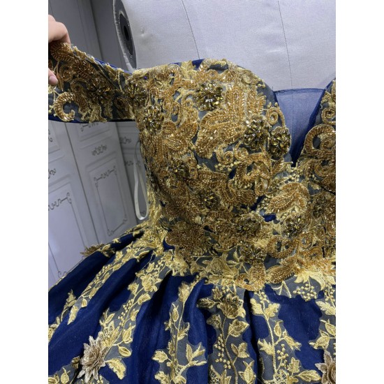 Shenzhen Mumuliao Plus Size Navy With Gold Quinceanera Dress Vestidos Para 15 Aos De Quinceaera 15 Sweet 16 De 15 Aos Azul