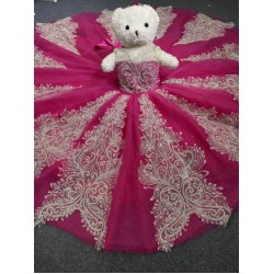 Pink With Silver Mini Quinceanera Teddy Bear Gowns Appliqued Vestidos De Quinceanera Gowns Decoration Bear Customised