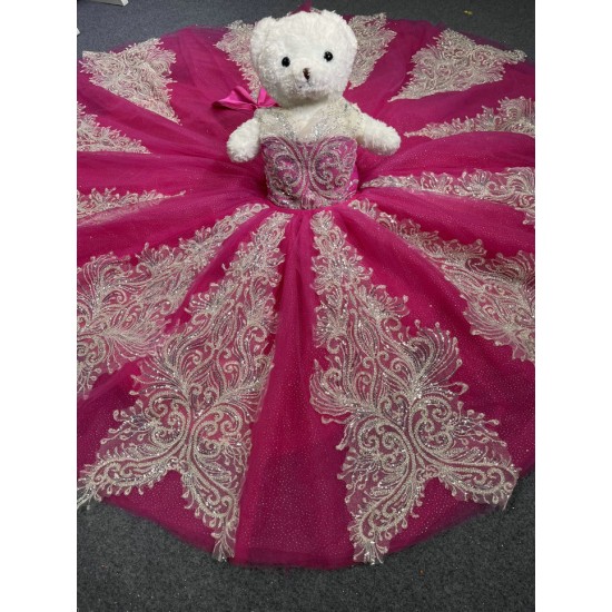 Pink With Silver Mini Quinceanera Teddy Bear Gowns Appliqued Vestidos De Quinceanera Gowns Decoration Bear Customised