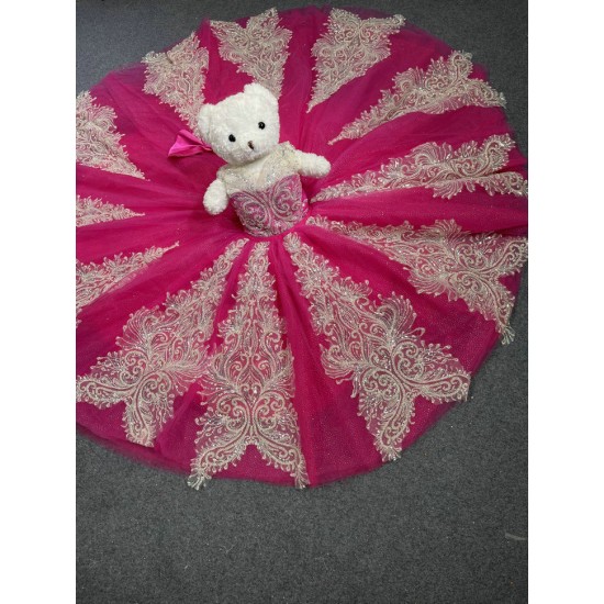 Pink With Silver Mini Quinceanera Teddy Bear Gowns Appliqued Vestidos De Quinceanera Gowns Decoration Bear Customised