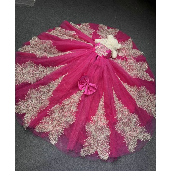 Pink With Silver Mini Quinceanera Teddy Bear Gowns Appliqued Vestidos De Quinceanera Gowns Decoration Bear Customised